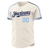 Custom Cream Light Blue-Navy Raglan Line Gradient Stripe Authentic Baseball Jersey