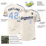 Custom Cream Light Blue-Navy Raglan Line Gradient Stripe Authentic Baseball Jersey