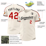 Custom Cream Red-Black Raglan Line Gradient Stripe Authentic Baseball Jersey
