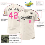 Custom Cream Pink-Black Raglan Line Gradient Stripe Authentic Baseball Jersey