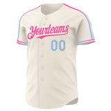 Custom Cream Light Blue-Pink Raglan Line Gradient Stripe Authentic Baseball Jersey