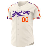 Custom Cream Orange-Purple Raglan Line Gradient Stripe Authentic Baseball Jersey