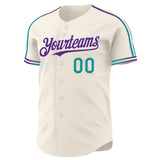 Custom Cream Teal-Purple Raglan Line Gradient Stripe Authentic Baseball Jersey