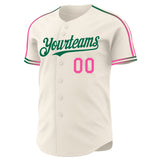 Custom Cream Pink-Kelly Green Raglan Line Gradient Stripe Authentic Baseball Jersey