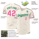 Custom Cream Pink-Kelly Green Raglan Line Gradient Stripe Authentic Baseball Jersey