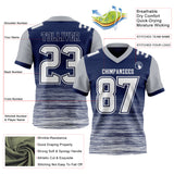 Custom Navy White-Gray Authentic Fluid Scratch Waves Football Jersey