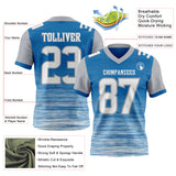 Custom Blue White-Gray Authentic Fluid Scratch Waves Football Jersey