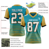 Custom Teal White Old Gold-Black Authentic Fluid Scratch Waves Football Jersey