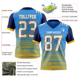 Custom Powder Blue White Gold-Navy Authentic Fluid Scratch Waves Football Jersey