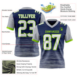 Custom Navy White Gray-Neon Green Authentic Fluid Scratch Waves Football Jersey