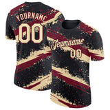 Custom Black Cream-Crimson Brush Stroke Splatter Starburst Performance T-Shirt