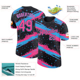 Custom Black Pink-Sky Blue Brush Stroke Splatter Starburst Performance T-Shirt