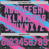 Custom Black Pink-Sky Blue Brush Stroke Splatter Starburst Performance T-Shirt