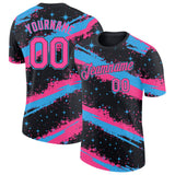 Custom Black Pink-Sky Blue Brush Stroke Splatter Starburst Performance T-Shirt