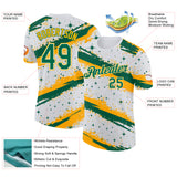 Custom White Kelly Green-Gold Brush Stroke Splatter Starburst Performance T-Shirt