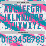 Custom White Teal-Pink Brush Stroke Splatter Starburst Performance T-Shirt