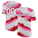 Custom White Pink Red-Black Brush Stroke Splatter Starburst Performance T-Shirt