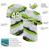 Custom White Neon Green-Black Brush Stroke Splatter Starburst Performance T-Shirt