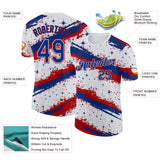 Custom White Royal-Red Brush Stroke Splatter Starburst Performance T-Shirt