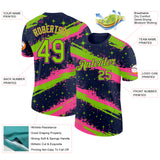 Custom Navy Neon Green-Pink Brush Stroke Splatter Starburst Performance T-Shirt