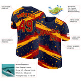 Custom Navy Red-Gold Brush Stroke Splatter Starburst Performance T-Shirt