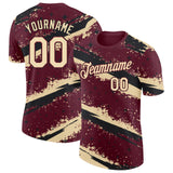 Custom Crimson Cream-Black Brush Stroke Splatter Starburst Performance T-Shirt