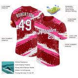 Custom Red White Pink-Black Brush Stroke Splatter Starburst Performance T-Shirt