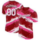 Custom Red White Pink-Black Brush Stroke Splatter Starburst Performance T-Shirt