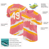 Custom Medium Pink White-Gold Brush Stroke Splatter Starburst Performance T-Shirt