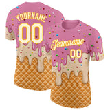 Custom Light Pink Cream-Gold Ice Cream Waffle Foodie Dessert Performance T-Shirt