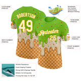Custom Neon Green Cream-Gold Ice Cream Waffle Foodie Dessert Performance T-Shirt