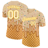 Custom Cream-Gold Ice Cream Waffle Foodie Dessert Performance T-Shirt