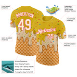 Custom Yellow Cream-Pink Ice Cream Waffle Foodie Dessert Performance T-Shirt