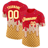 Custom Fire Red Cream-Gold Ice Cream Waffle Foodie Dessert Performance T-Shirt