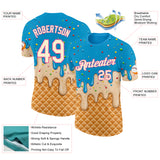 Custom Sky Blue Cream-Pink Ice Cream Waffle Foodie Dessert Performance T-Shirt
