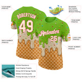 Custom Neon Green Cream-Pink Ice Cream Waffle Foodie Dessert Performance T-Shirt
