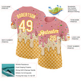 Custom Medium Pink Cream-Gold Ice Cream Waffle Foodie Dessert Performance T-Shirt