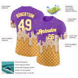Custom Medium Purple Cream-Gold Ice Cream Waffle Foodie Dessert Performance T-Shirt