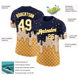 Custom Navy Cream-Gold Ice Cream Waffle Foodie Dessert Performance T-Shirt