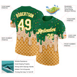 Custom Kelly Green Cream-Gold Ice Cream Waffle Foodie Dessert Performance T-Shirt