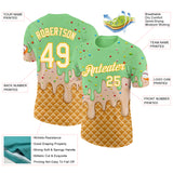 Custom Pea Green Cream-Gold Ice Cream Waffle Foodie Dessert Performance T-Shirt