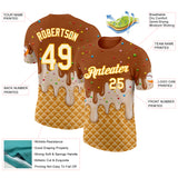 Custom Chocolate Brown Cream-Gold Ice Cream Waffle Foodie Dessert Performance T-Shirt
