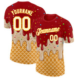 Custom Red Cream-Gold Ice Cream Waffle Foodie Dessert Performance T-Shirt