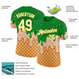 Custom Light Kelly Green Cream-Gold Ice Cream Waffle Foodie Dessert Performance T-Shirt