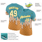 Custom Mint Aqua Cream-Gold Ice Cream Waffle Foodie Dessert Performance T-Shirt