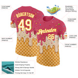 Custom Medium Red Cream-Gold Ice Cream Waffle Foodie Dessert Performance T-Shirt
