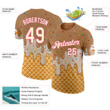 Custom Tan Cream-Pink Ice Cream Waffle Foodie Dessert Performance T-Shirt
