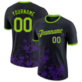 Custom Black Neon Green-Purple Brush Stroke Splatter Performance T-Shirt