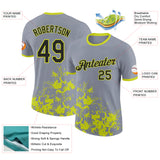 Custom Gray Black-Neon Yellow Brush Stroke Splatter Performance T-Shirt
