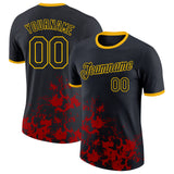Custom Black Red-Yellow Brush Stroke Splatter Performance T-Shirt